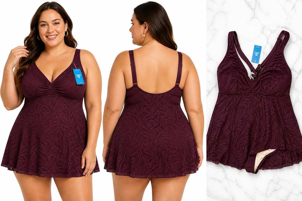 CUPSHE One Piece Swimsuit Plus Size Cross Back Mesh Hollow w/Slit size 1X